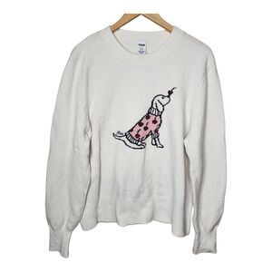 Victorias Secret Pink Valentines Dog Cherries Sweater Womens XL Collegiate Knit